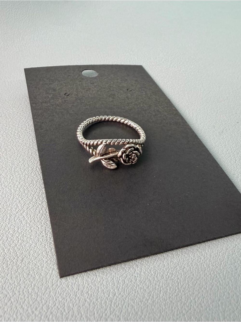 Twisted Silver Rose Wrap Ring - Floral Band